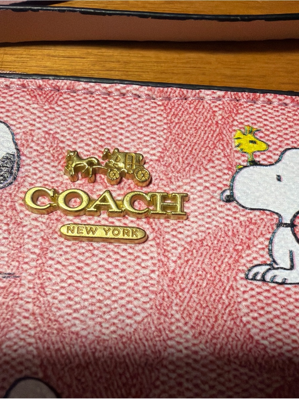 Coach Kids Pink Snoopy Wallet with Gold Logo